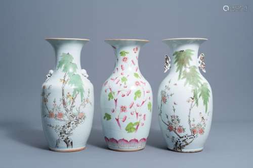 THREE VARIOUS CHINESE FAMILLE ROSE AND QIANJIANG CAI VASES W...