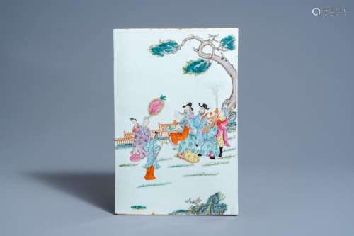 A CHINESE FAMILLE ROSE PLAQUE WITH FIGURES IN A LANDSCAPE, 1...