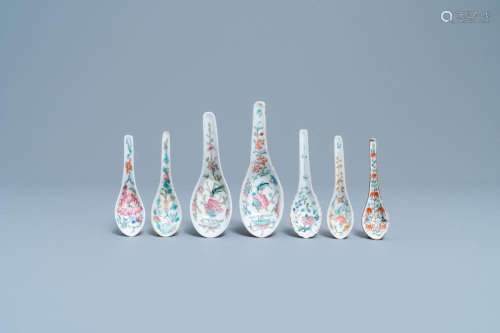 SEVEN CHINESE FAMILLE ROSE SPOONS WITH FLORAL DESIGN FOR THE...