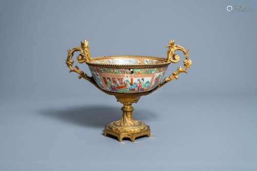 A CHINESE CANTON FAMILLE ROSE GILT BRONZE MOUNTED BOWL WITH ...