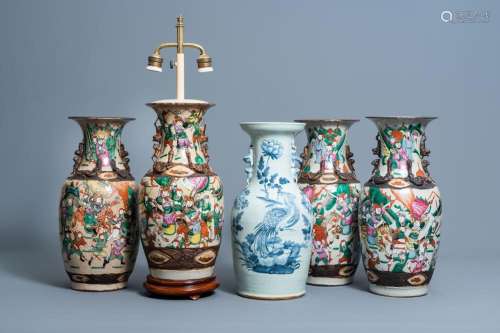 FOUR CHINESE NANKING CRACKLE GLAZED FAMILLE ROSE VASES WITH ...