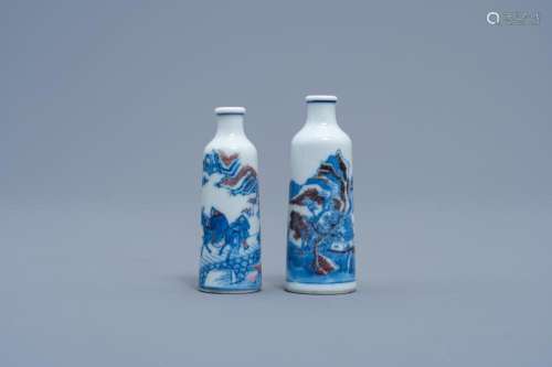 TWO CHINESE BLUE, WHITE AND COPPER-RED SNUFF BOTTLES, 19TH/2...