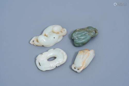 FOUR CHINESE JADE AND JADEITE SCULPTURES, 19TH/20TH C.