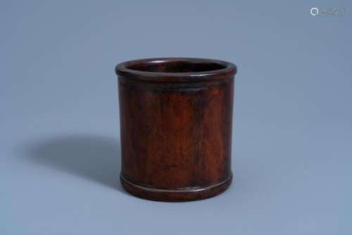 A CHINESE WOOD BRUSH POT, QING