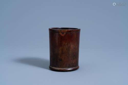 A CHINESE WOOD BRUSH POT, QING