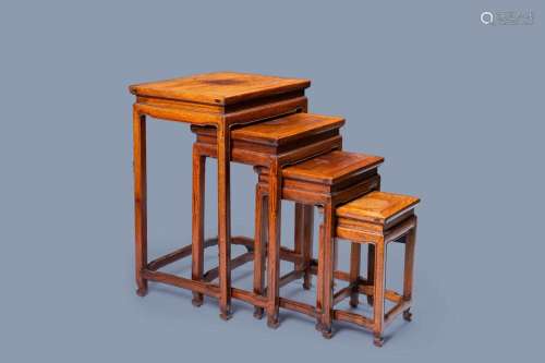 FOUR CHINESE RECTANGULAR WOOD GIGOGNE SIDE TABLES, 20TH C.