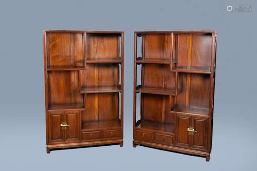 A PAIR OF CHINESE WOODEN DISPLAY CABINETS, 20TH C.