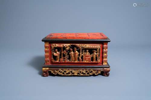 A CHINESE STRAITS OR PERANAKAN MARKET GILT AND LACQUERED WOO...