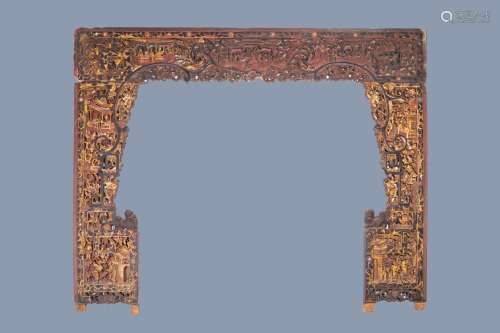 A LARGE CHINESE STRAITS OR PERANAKAN MARKET GILT AND LACQUER...