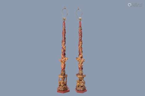 A PAIR OF LARGE CHINESE STRAITS OR PERANAKAN MARKET GILT AND...