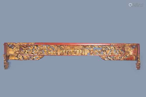 A LARGE CHINESE STRAITS OR PERANAKAN MARKET GILT AND LACQUER...