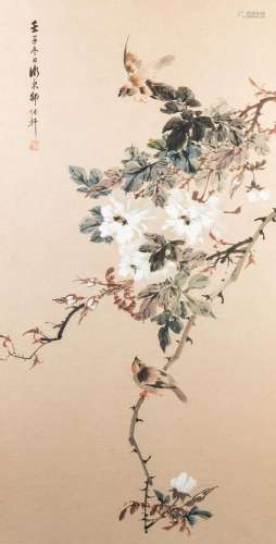CHINESE SCHOOL: BIRDS AMONG BLOSSOMING BRANCHES, INK AND COL...