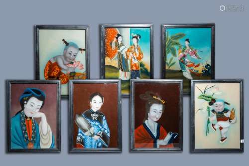 CHINESE SCHOOL: SEVEN PORTRAITS OF LADIES AND GIRLS, REVERSE...