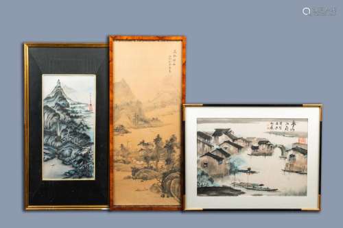 CHINESE SCHOOL: THREE RIVER LANDSCAPES, INK AND COLOURS ON P...