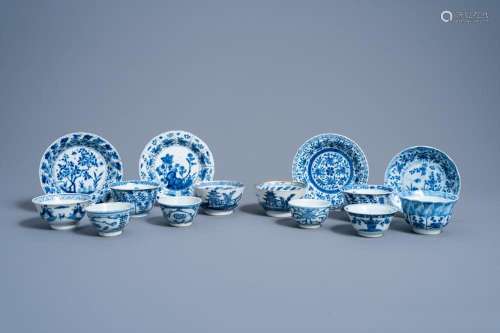 TEN CHINESE BLUE AND WHITE CUPS AND FOUR SAUCERS, KANGXI AND...