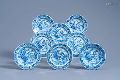 EIGHT CHINESE BLUE AND WHITE SAUCER PLATES WITH AN ANIMATED ...