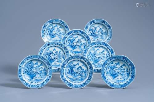 EIGHT CHINESE BLUE AND WHITE SAUCER PLATES WITH AN ANIMATED ...