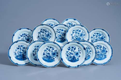 THIRTEEN CHINESE BLUE AND WHITE PLATES WITH FLORAL DESIGN, Q...