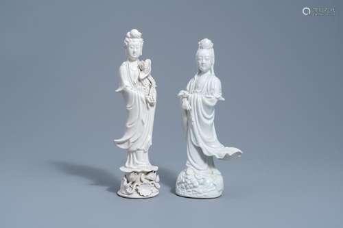 TWO CHINESE DEHUA BLANC DE CHINE FIGURES OF GUANYIN, 20TH C.