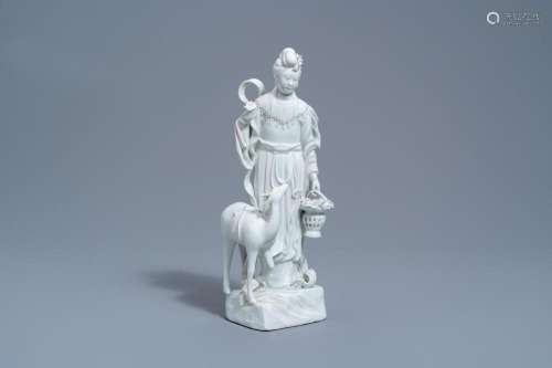 A CHINESE DEHUA BLANC DE CHINE FIGURE OF MAGU WITH A DEER, 2...