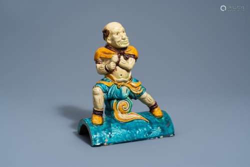 A CHINESE TURQUOISE AND YELLOW GLAZED 'WARRIOR' ROOF...