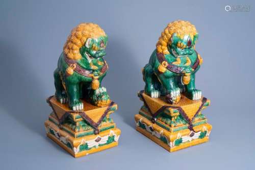 A PAIR OF LARGE CHINESE SANCAI GLAZED MING STYLE MODELS OF T...
