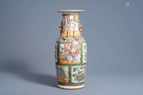 A CHINESE CANTON FAMILLE ROSE VASE WITH PALACE SCENES, 19TH ...