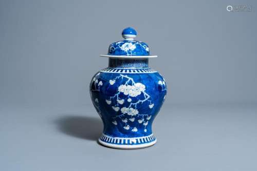 A CHINESE BLUE AND WHITE PRUNUS ON CRACKED ICE GROUND VASE A...