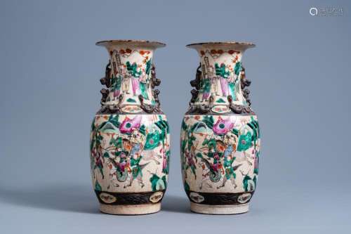 A PAIR OF CHINESE NANKING CRACKLE GLAZED FAMILLE ROSE VASES ...