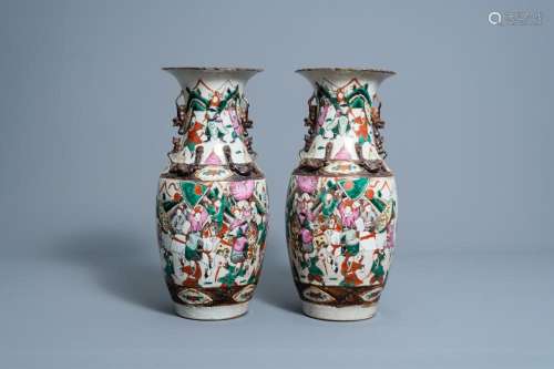 A PAIR OF CHINESE NANKING CRACKLE GLAZED FAMILLE ROSE VASES ...