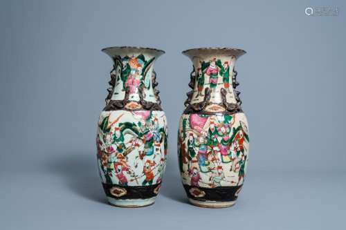 TWO CHINESE NANKING CRACKLE GLAZED FAMILLE ROSE VASES WITH W...