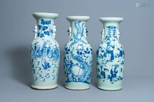 THREE VARIOUS CHINESE BLUE AND WHITE CELADON GROUND VASES, 1...