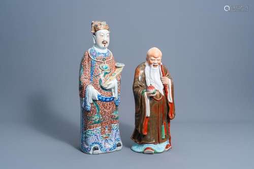 TWO CHINESE FAMILLE ROSE 'STAR GOD' FIGURES OF SHOU ...