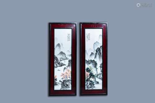 A PAIR OF CHINESE FRAMED QIANJIANG CAI 'LANDSCAPE' P...