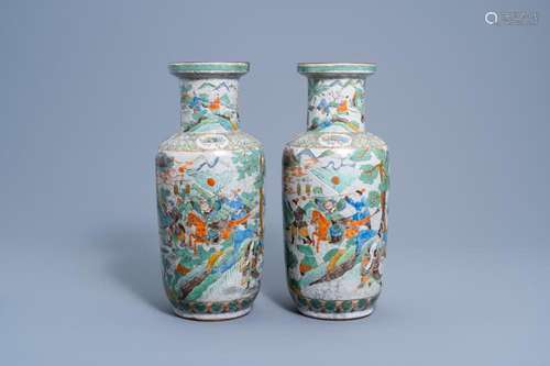 A PAIR OF CHINESE NANKING CRAQUELÉ FAMILLE VERTE 'WARRIO...