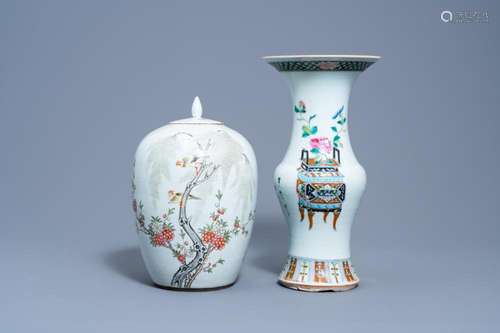 A CHINESE QIANJIANG CAI GINGER JAR WITH BIRDS AMONG BLOSSOMI...