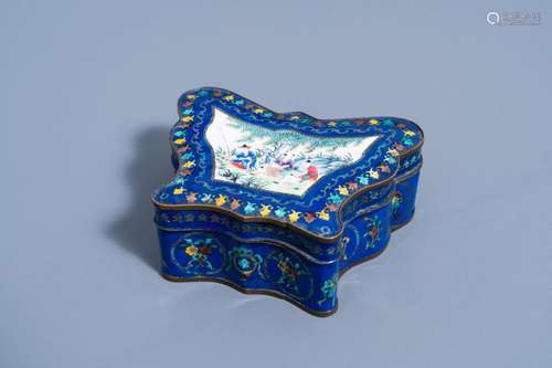 A CHINESE CANTON ENAMEL 'BUTTERFLY' BOX AND COVER WI...