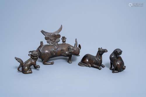 FOUR CHINESE BRONZE MODELS OF ANIMALS, QING