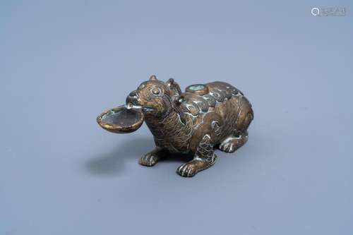 A CHINESE GILT BRONZE 'MYTHICAL BEAST' WATER DROPPER...