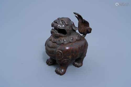 A CHINESE BRONZE BUDDHIST LION CENSER, 18TH C.