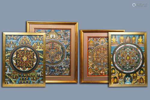 FOUR 'MANDALA' THANGKAS, TIBET OR NEPAL, 20TH C.