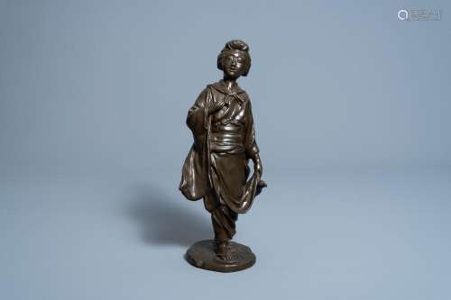 A JAPANESE BRONZE OKIMONO OF A LADY WITH A GOURD, SIGNED SEI...