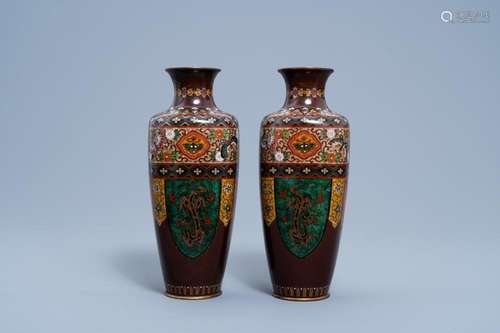 A PAIR OF JAPANESE CLOISONNÉ 'DRAGON' VASES, MEIJI, ...