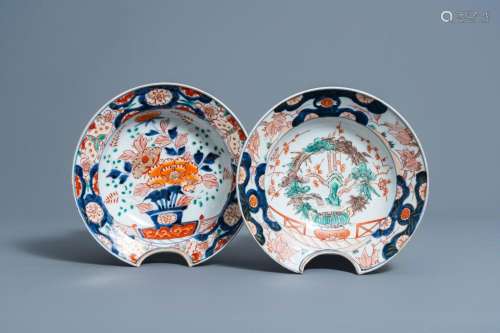 TWO JAPANESE IMARI BARBERS' BOWLS WITH FLORAL DESIGN, ED...