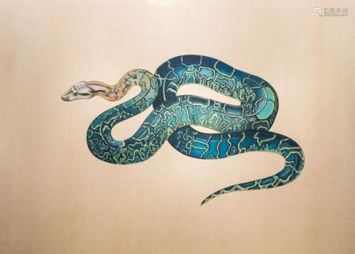 JAPANESE SCHOOL: A SNAKE, INK AND COLOURS ON SILK, MEIJI, 19...