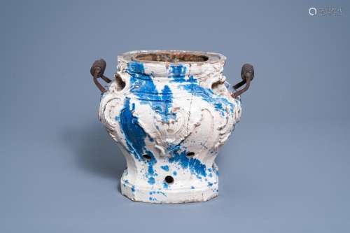 A BRUSSELS WHITE AND BLUE GLAZED FAIENCE PORTABLE STOVE OR &...