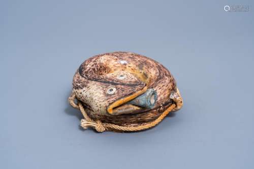 A FRENCH POLYCHROME FAIENCE SNAKE-SHAPED GOURD, 18TH/19TH C.