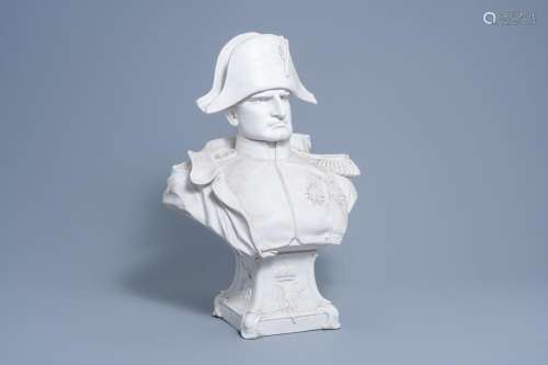 A LARGE FRENCH BISCUIT BUST OF EMPEROR NAPOLEON ON STAND, SÈ...