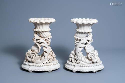 A PAIR OF IMPRESSIVE ITALIAN WHITE MARBLE 'HORNS OF PLEN...