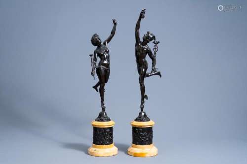 A PAIR OF FRENCH PATINATED BRONZE FIGURES OF MERCURY AND IRI...
